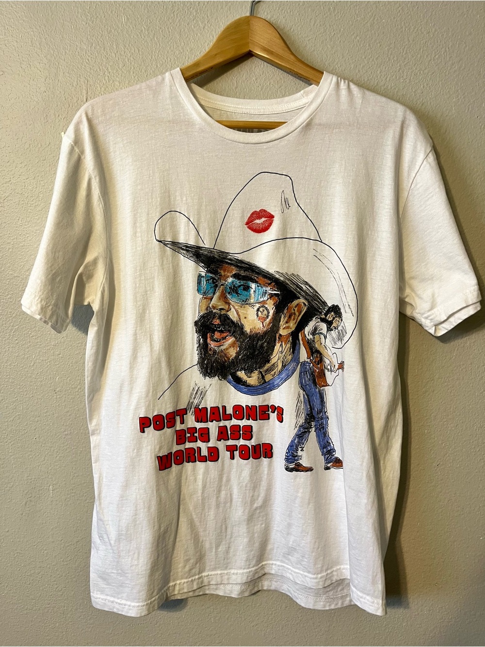 Post Malone Big Ass World Tour T-shirt Posty Co size L white graphic
